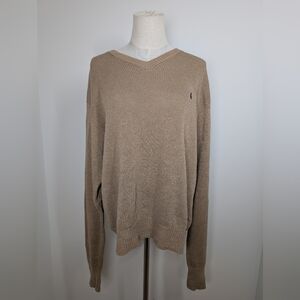 Tan V-Neck To Linen And Cotton Sweater